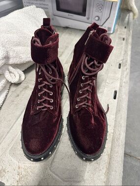 Vince Camuto Burgundy Velvet Lace-Up Ankle Boots